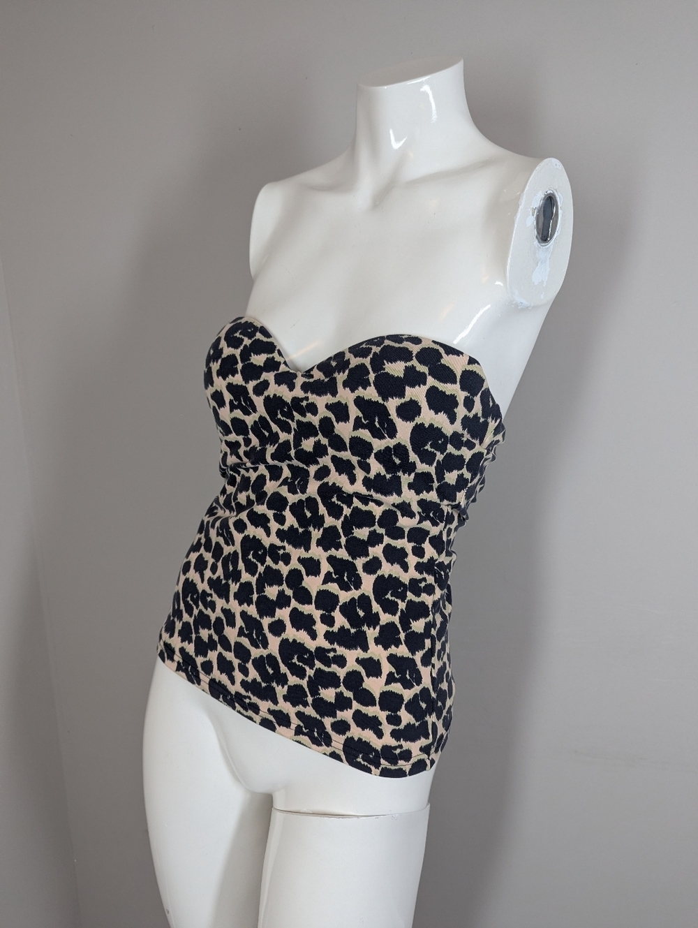 Y2K Leopard Print Strapless Bustier Top Built In Cups Stretch Cami M